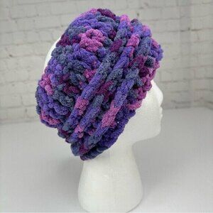 Handmade Purple Variegated Chunky Knit Headband Ear Warmer‎ Soft Chenille NEW